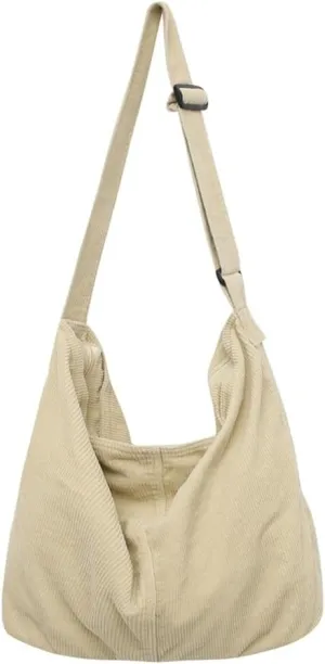 Corduroy Tote Bag for Women Men Vintage Shoulder Bag Slouchy Satchel Bag Casual Gym Bag Work Bag Carryall Bag Hobo Handbag