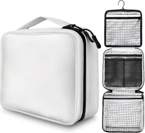 Cosmetic Bags for Women and Men,Hanging Bathroom Shower Travel Toiletry Bag,Portable Compact Water-resistant Makeup Bag with Hanging Hook,White