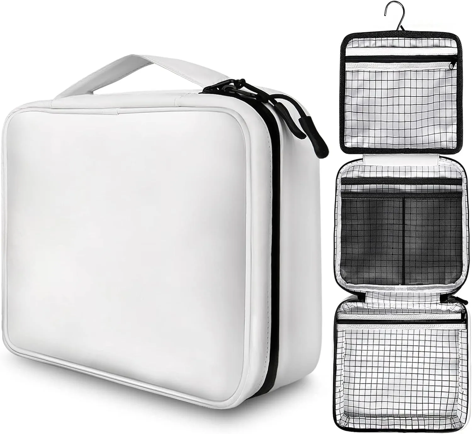 Cosmetic Bags for Women and Men,Hanging Bathroom Shower Travel Toiletry Bag,Portable Compact Water-resistant Makeup Bag with Hanging Hook,White
