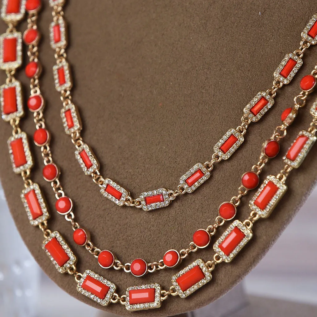 Courtney Triple Strand Jewel Statement Necklace