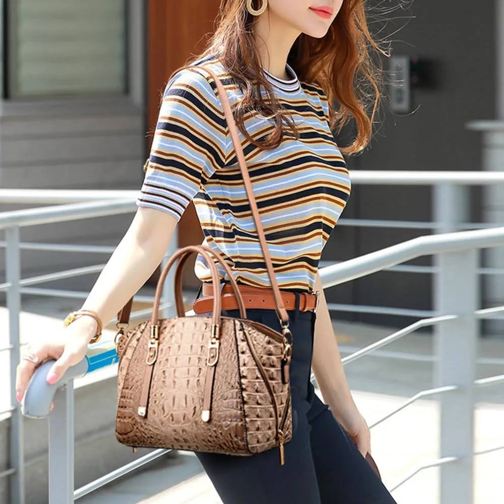 Crocodile Pattern Handbags for Women PU Leather Satchel Shoulder Bag Ladies Zipper Totes Purse Top Handle Bags