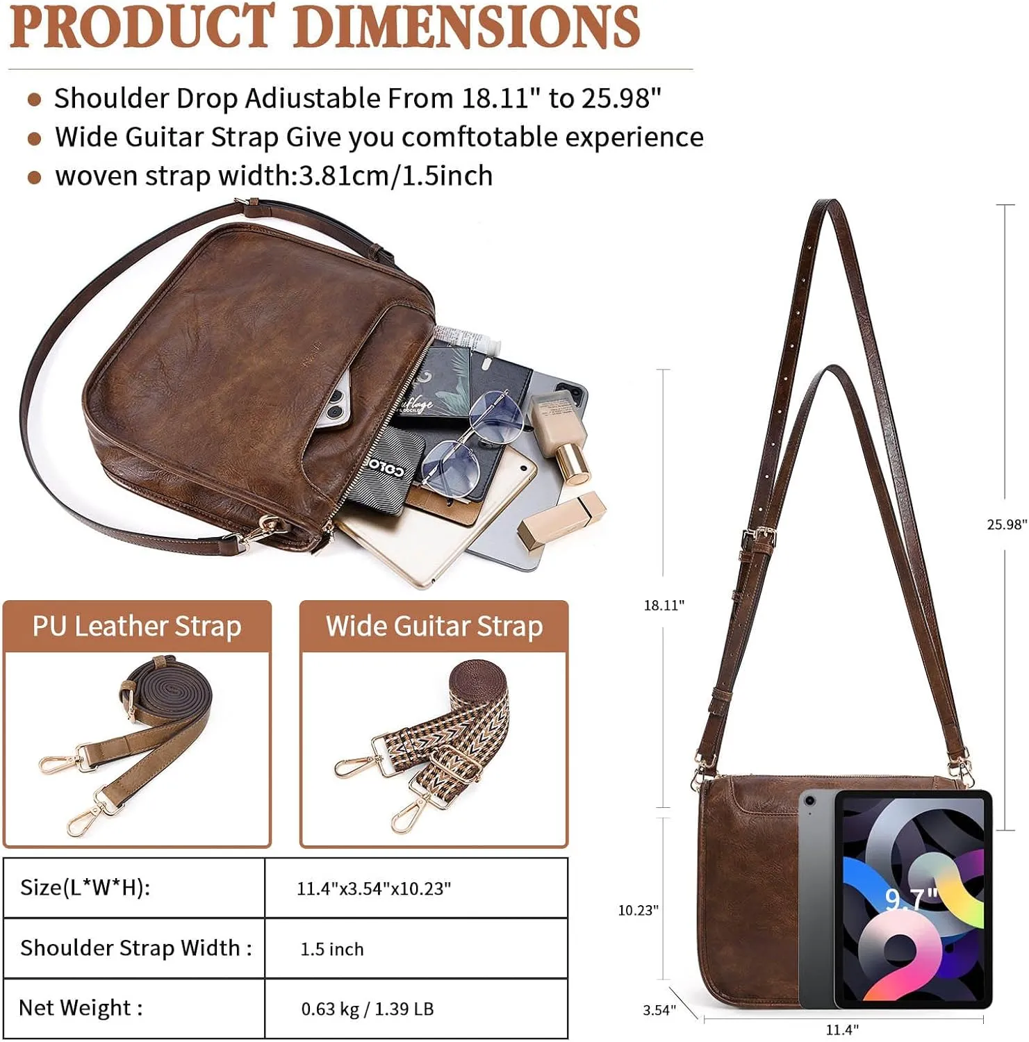 Crossbody Bags For Women Trendy Vegan Leather Travel Bags Shoulder Purses For Women With 2 Adjustable Strap