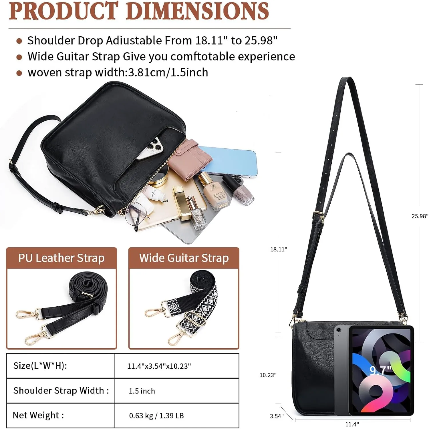 Crossbody Bags For Women Trendy Vegan Leather Travel Bags Shoulder Purses For Women With 2 Adjustable Strap