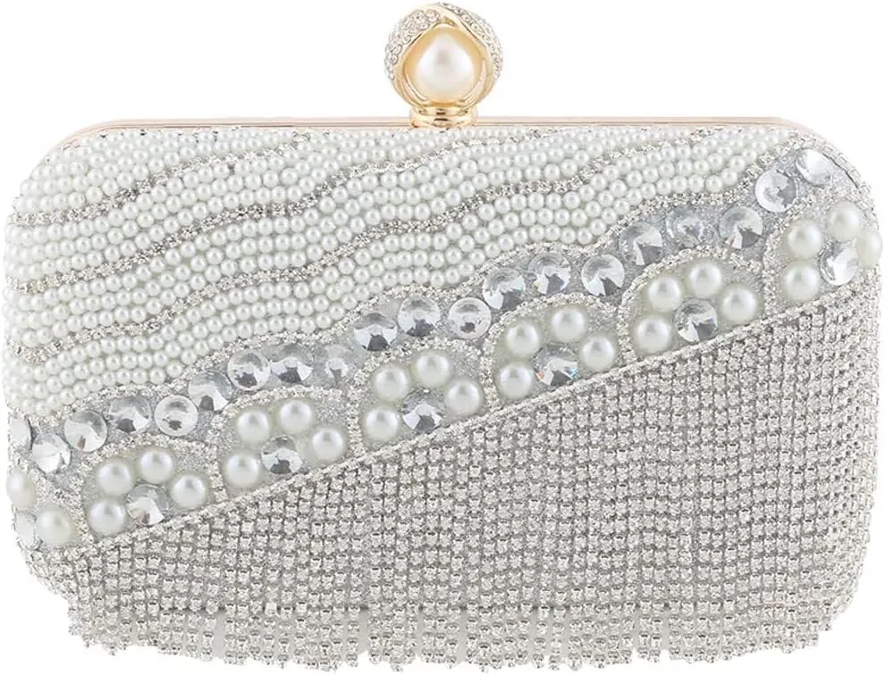 Crystal Tassel Shoulder Handbag Bridal Wedding Purse Ladies Banquet Clutch Purses for Women Pearl Evening Rhinestones
