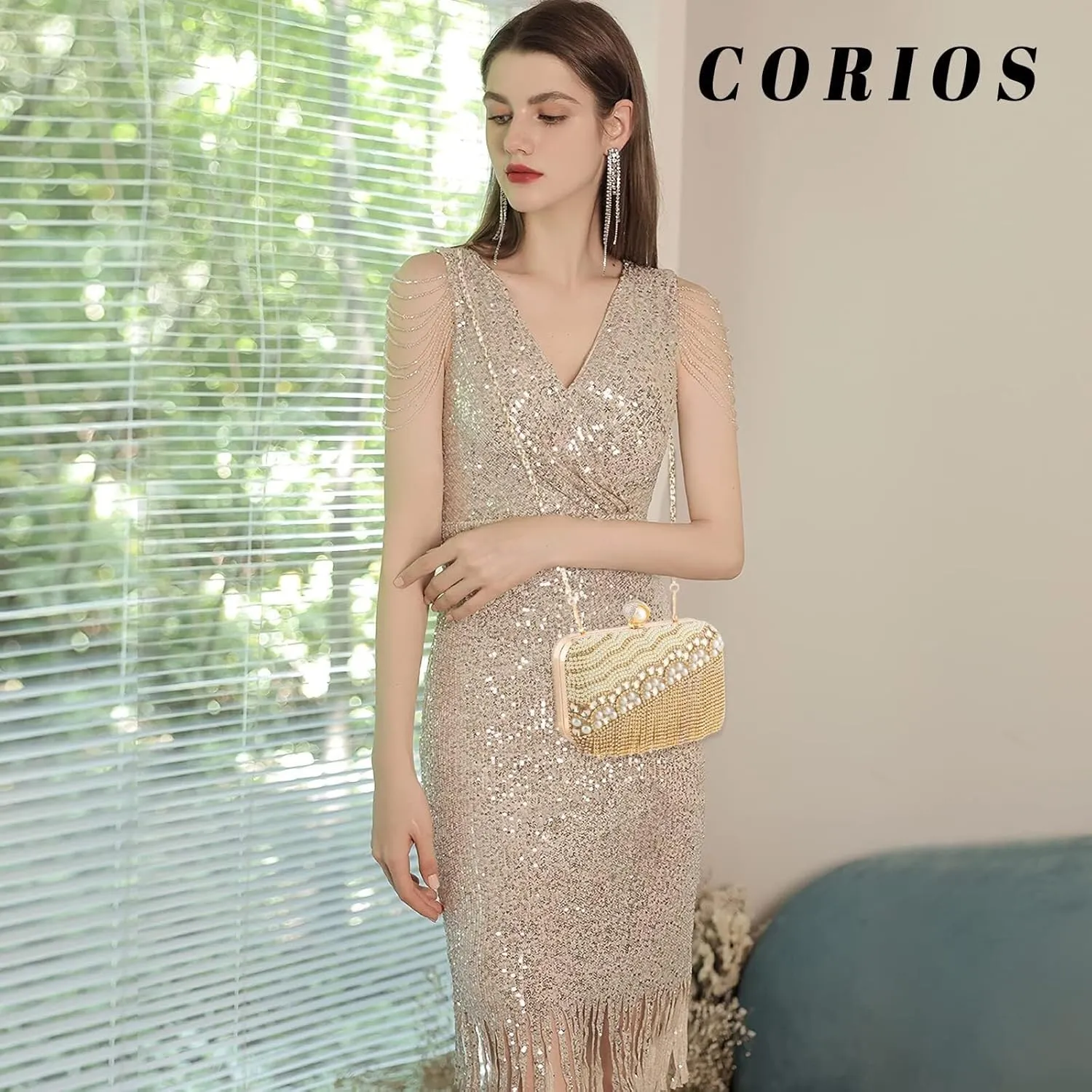 Crystal Tassel Shoulder Handbag Bridal Wedding Purse Ladies Banquet Clutch Purses for Women Pearl Evening Rhinestones