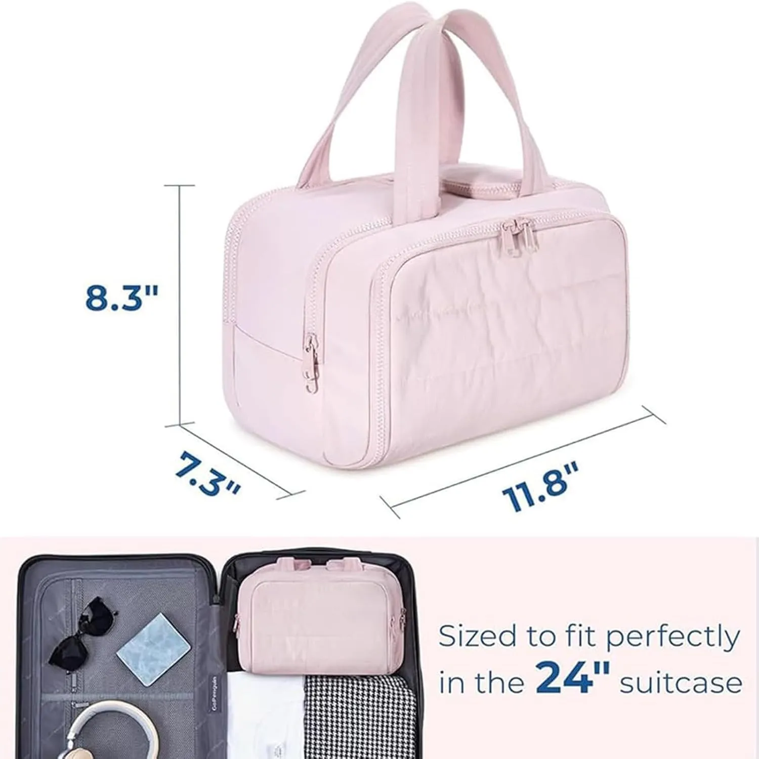 Curetoaway Travel Cosmetic Bag, Cureaway Large Capacity Wide-Open Travel Cosmetic Bag, Curetoaway-Z Lightweight Waterproof Puffer Toiletry, 4-In-1 Toiletry for Women (Gray)