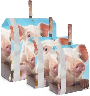 Cute Pig Compression Packing Cubes, 3pcs Compressible Expandable Travel Packing Organizer, Travel Cubes for Suitcase Carry On