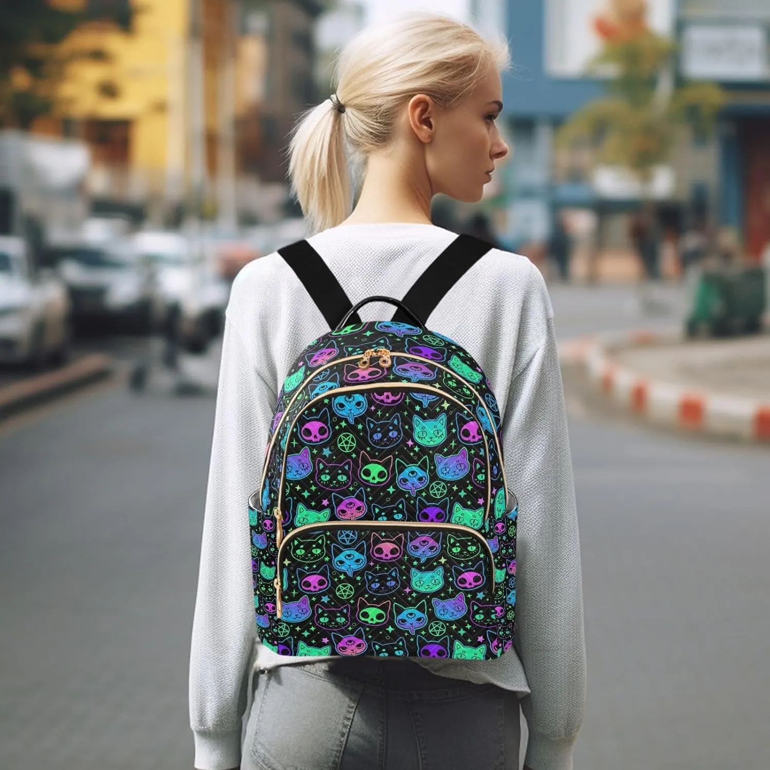 Demon Magic Devil Cats Women Travel Laptop Backpack Fashion Daypack Ladies Shoulder Bag for Casual Work