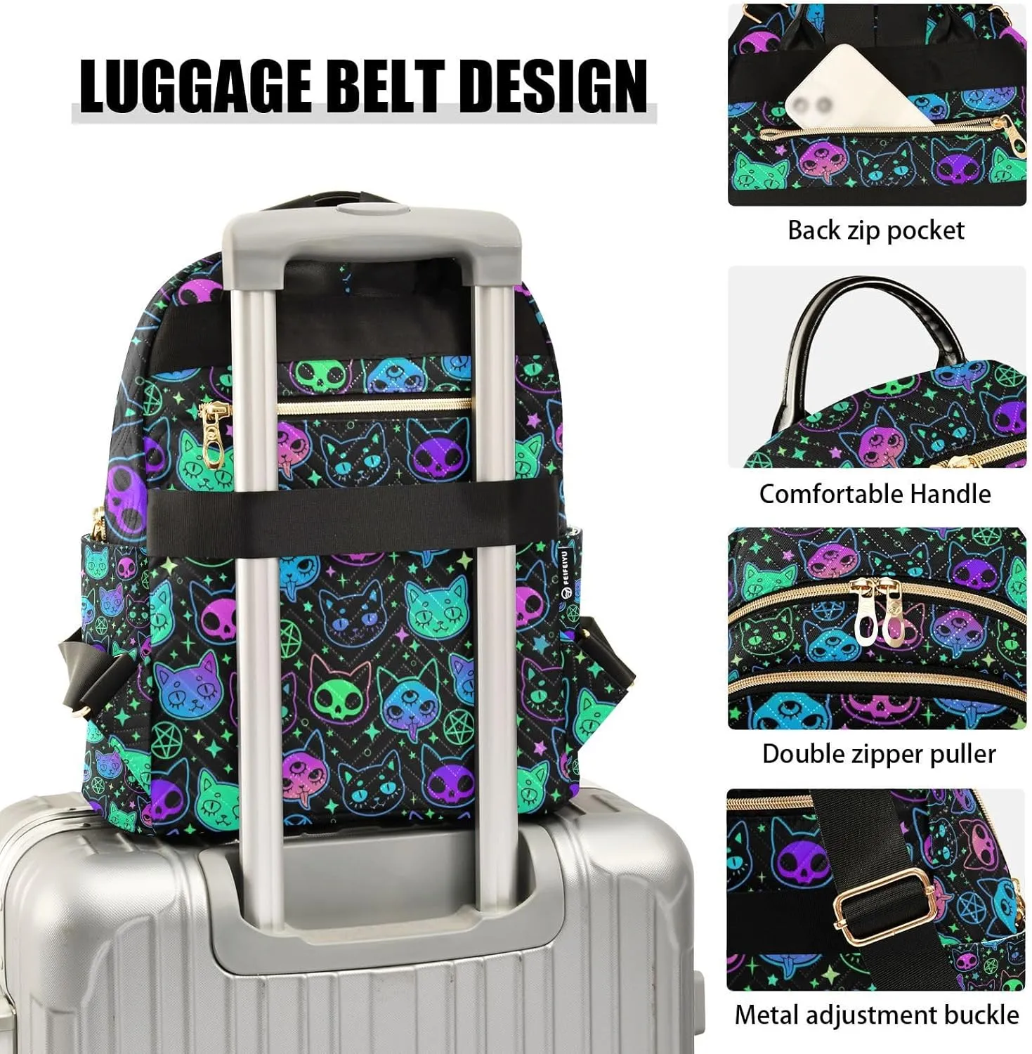 Demon Magic Devil Cats Women Travel Laptop Backpack Fashion Daypack Ladies Shoulder Bag for Casual Work
