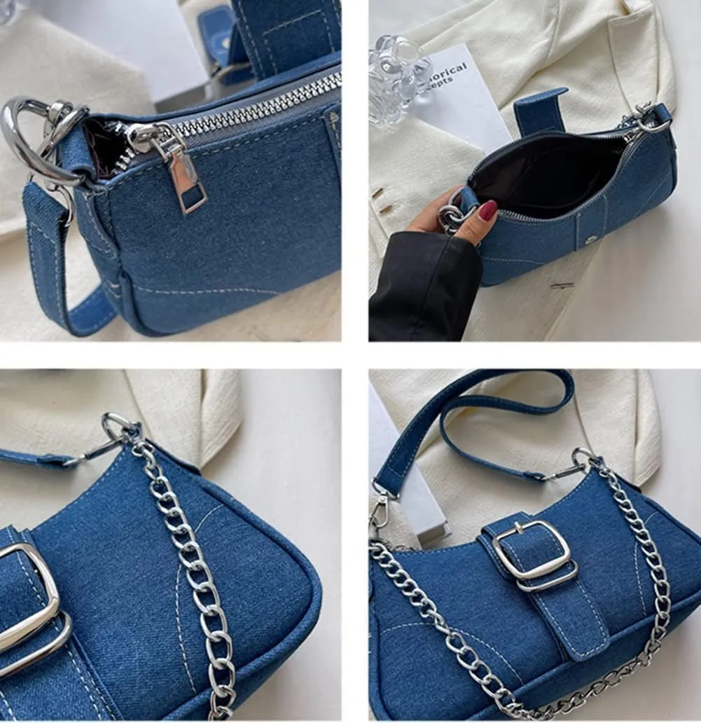 Denim Hobo Bag for Women Shoulder Crossbody Bag Small Totes Handbag Armpit Purse Top Handle Bag