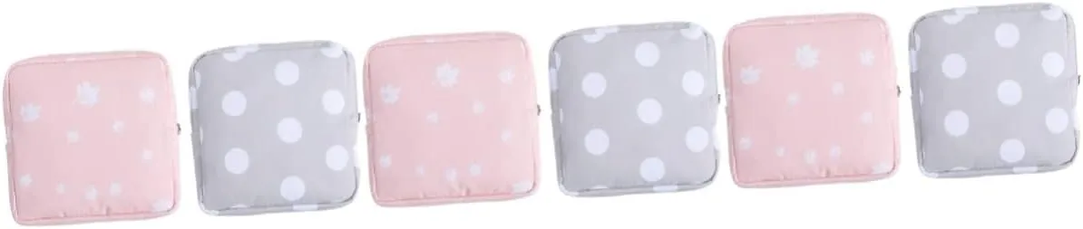 DOITOOL 3sets Sanitary Napkin Storage Bag for Travel Zippered Diaper Pouch Outdoor Towel Pouch Compact Purse Grey Dots Pink Leaves Design 2pcs*3, As Shownx3pcs, 13*13*3CMx3pcs