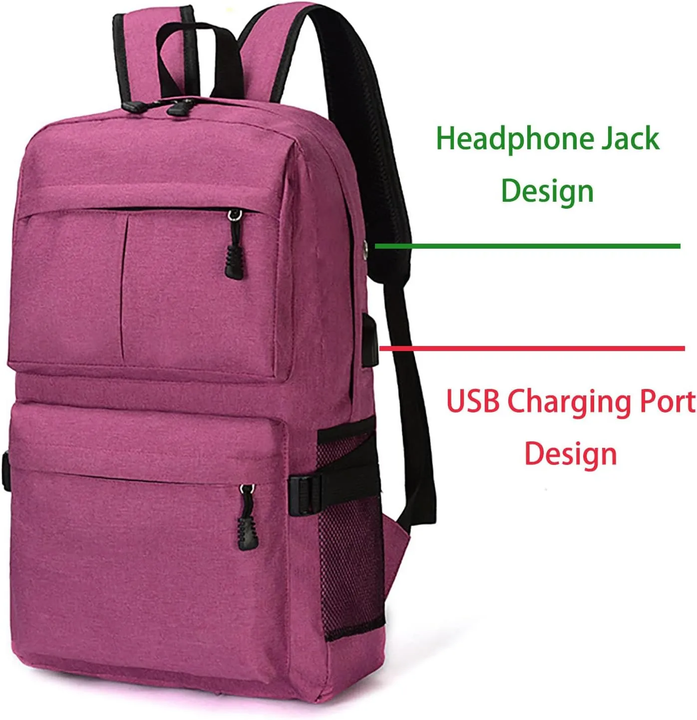 Durable Oxford Business Travel Backpack with 15.6-Inch Laptop Compartment (Rose Red)