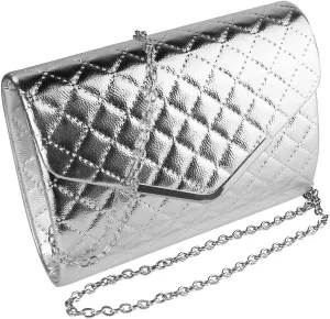 eBigValue Compact Evening Bag Clutch Purses For Women, Woven Leather Crossbody Purse For Women With Metal Chain, Magnetic Lock