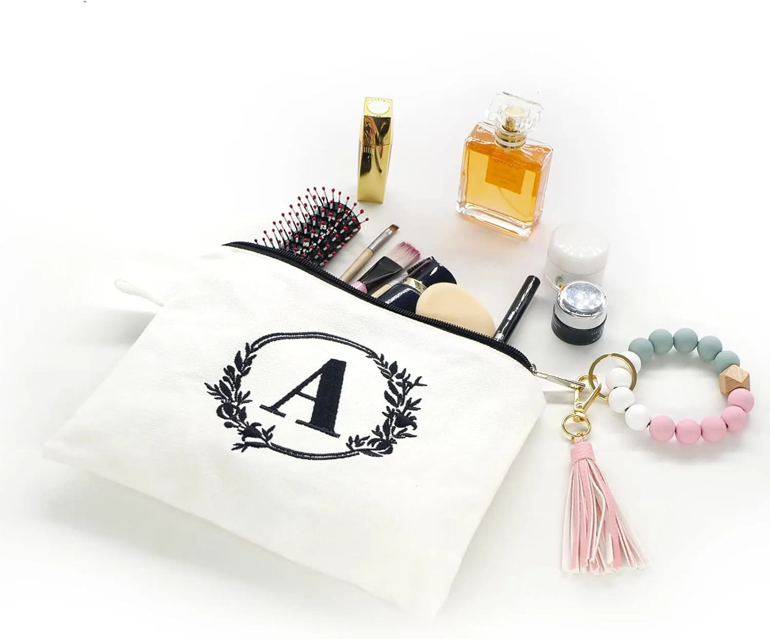 Embroidered letter combination cosmetic bagPersonalized Present Bag, Suitable for Wedding, Birthday, Holiday, is a Great Gift for Women, Mom, Teachers, Friends, Bridesmaids (K)