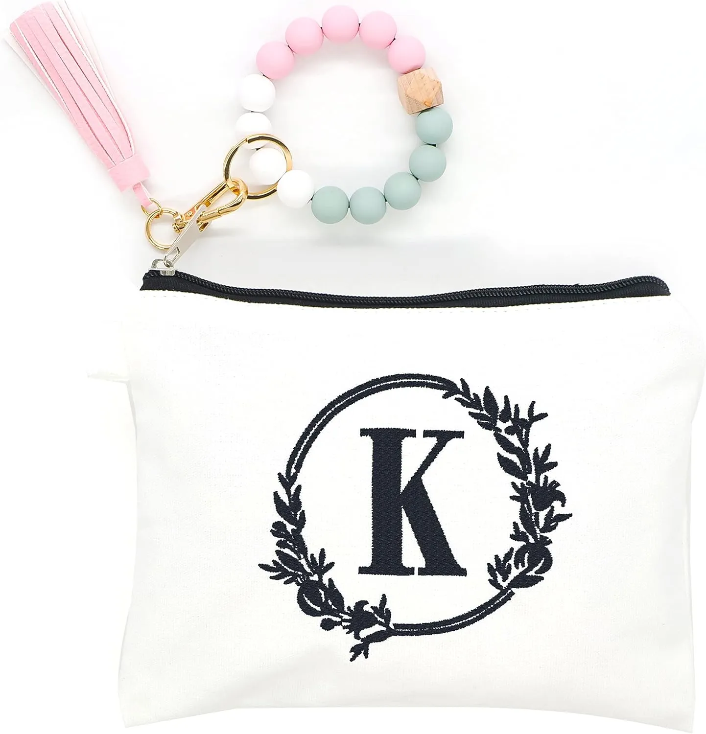 Embroidered letter combination cosmetic bagPersonalized Present Bag, Suitable for Wedding, Birthday, Holiday, is a Great Gift for Women, Mom, Teachers, Friends, Bridesmaids (K)