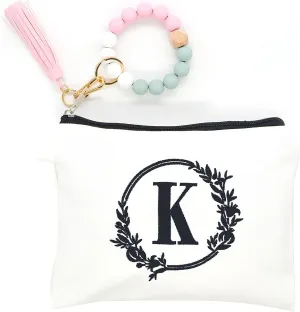 Embroidered letter combination cosmetic bagPersonalized Present Bag, Suitable for Wedding, Birthday, Holiday, is a Great Gift for Women, Mom, Teachers, Friends, Bridesmaids (K)