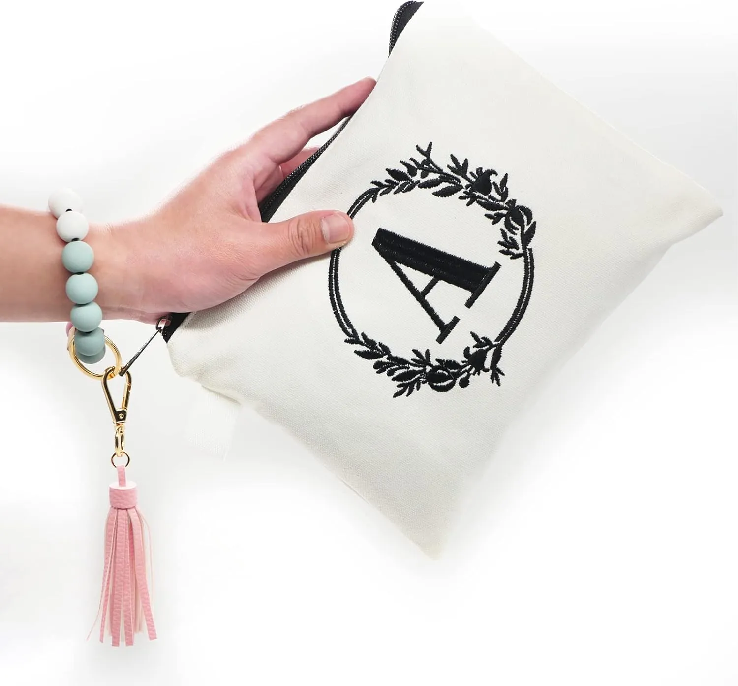 Embroidered letter combination cosmetic bagPersonalized Present Bag, Suitable for Wedding, Birthday, Holiday, is a Great Gift for Women, Mom, Teachers, Friends, Bridesmaids (K)