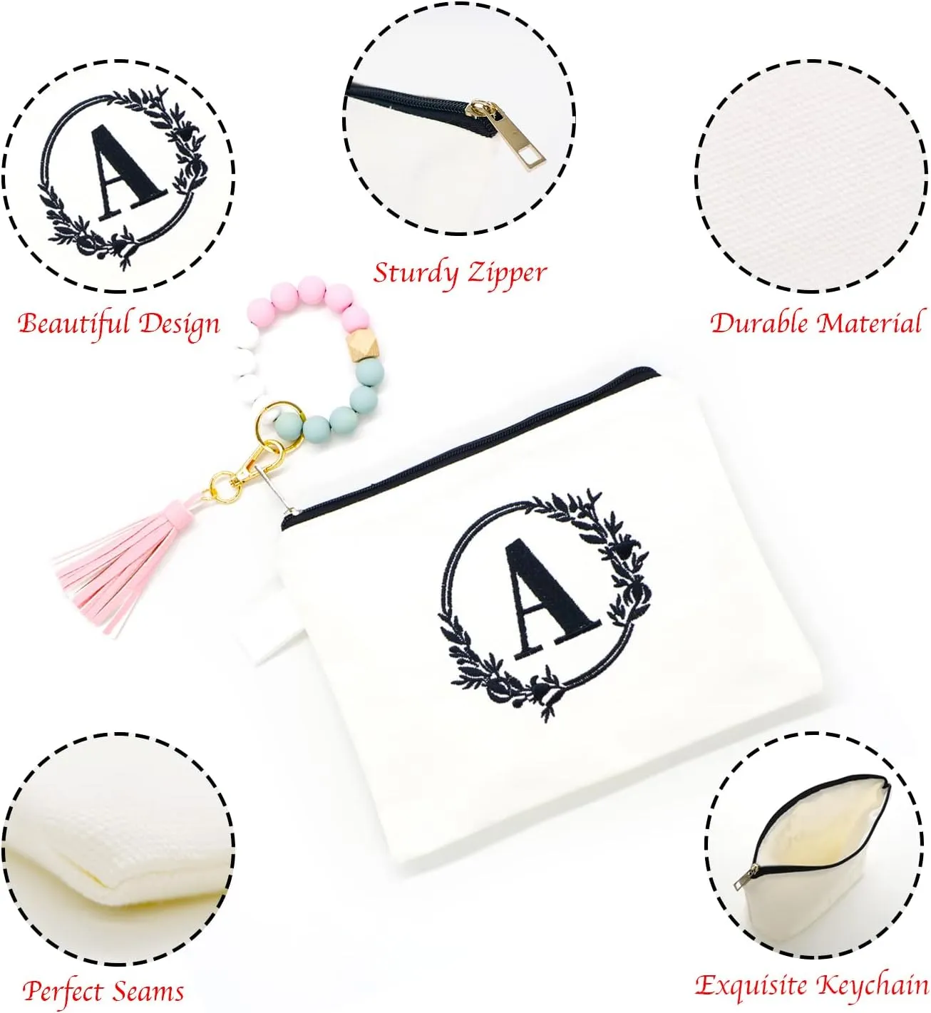 Embroidered letter combination cosmetic bagPersonalized Present Bag, Suitable for Wedding, Birthday, Holiday, is a Great Gift for Women, Mom, Teachers, Friends, Bridesmaids (K)