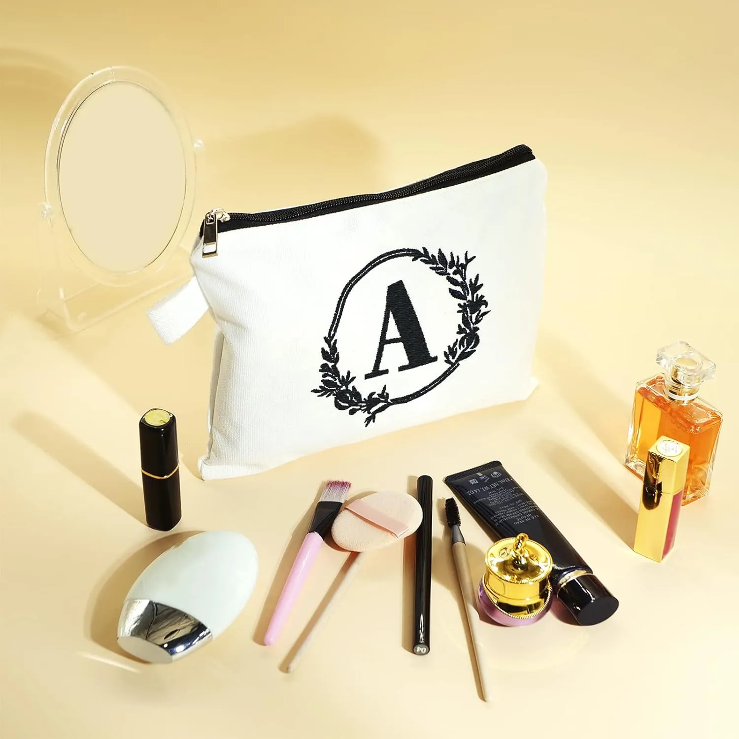 Embroidered letter combination cosmetic bagPersonalized Present Bag, Suitable for Wedding, Birthday, Holiday, is a Great Gift for Women, Mom, Teachers, Friends, Bridesmaids (K)