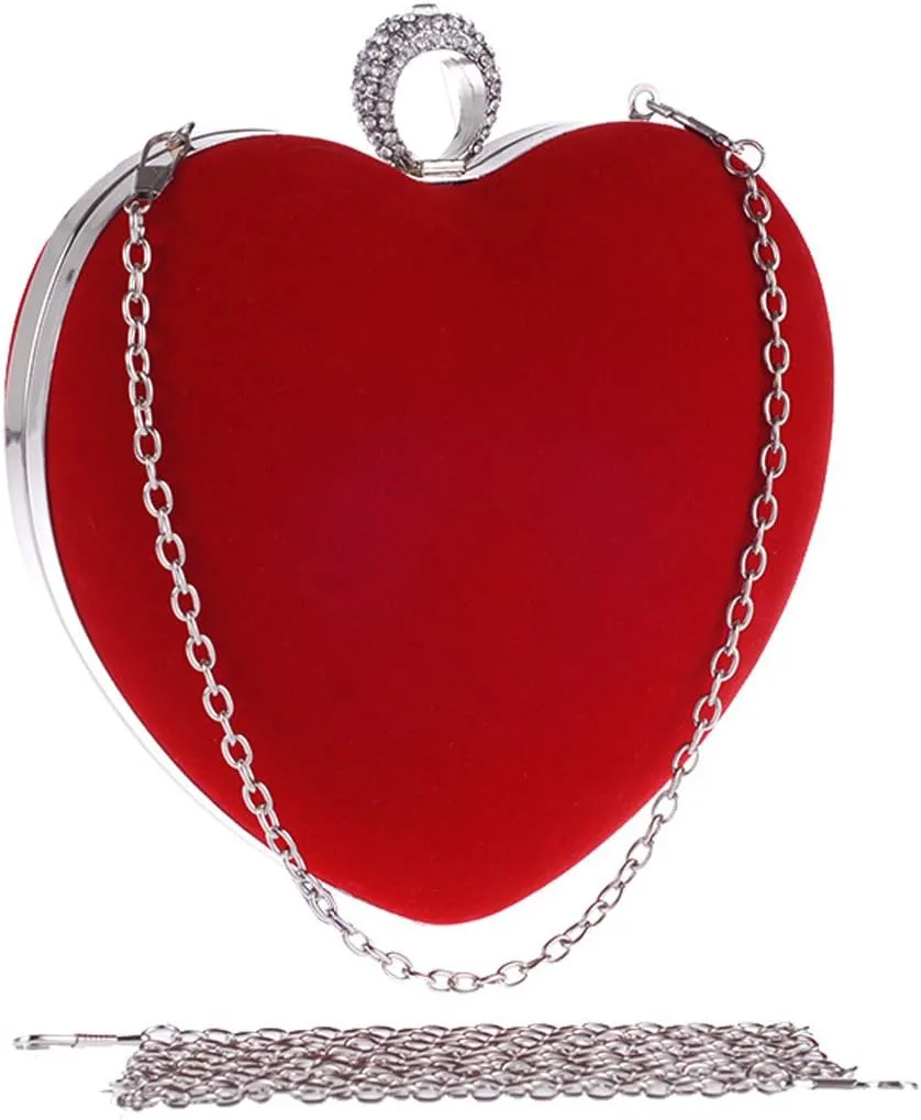 Evening Bag for Women Heart Shape Flannel Simple Handbag Wedding Party Clutch Purse