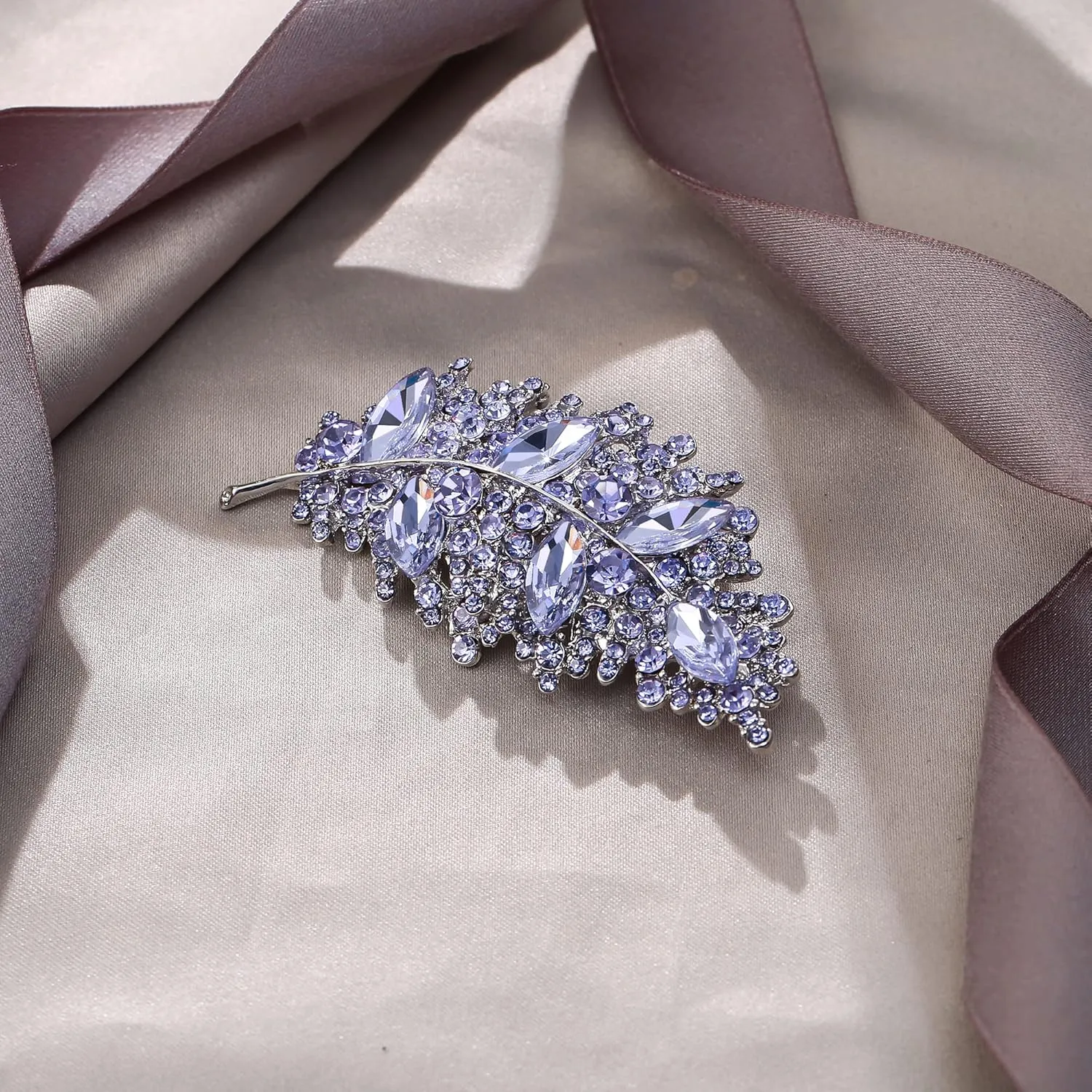 EVER FAITH Gala Round Austrian Crystal Brooch Pin, Vintage Inspired Leaf Marquise Brooches for Women