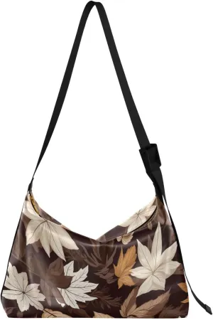 Fall Brown Leaves Floral Tote Bag for Women Large Hobo Bags Leather Crossbody Bags Leather Hobo Bags with Adjustable Strap for Travel Women