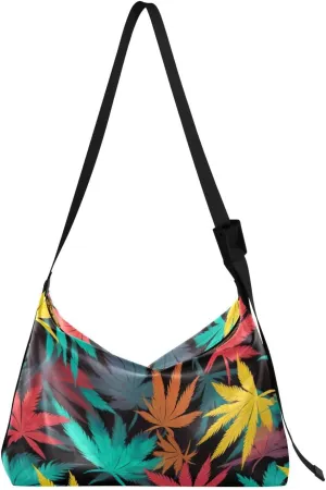 Fall Colorful Maple Leaves Tote Bag for Women Large Hobo Bags Hobo Crossbody Bags Leather Bags with Adjustable Strap for Travel Men