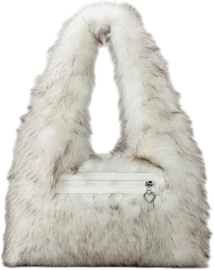 Faux Fur Hobo Bags for Women Fashion Fuzzy Shoulder Bag for Women Luxury Purse Slouchy Handbag Retro Tote Bag Fall Winter