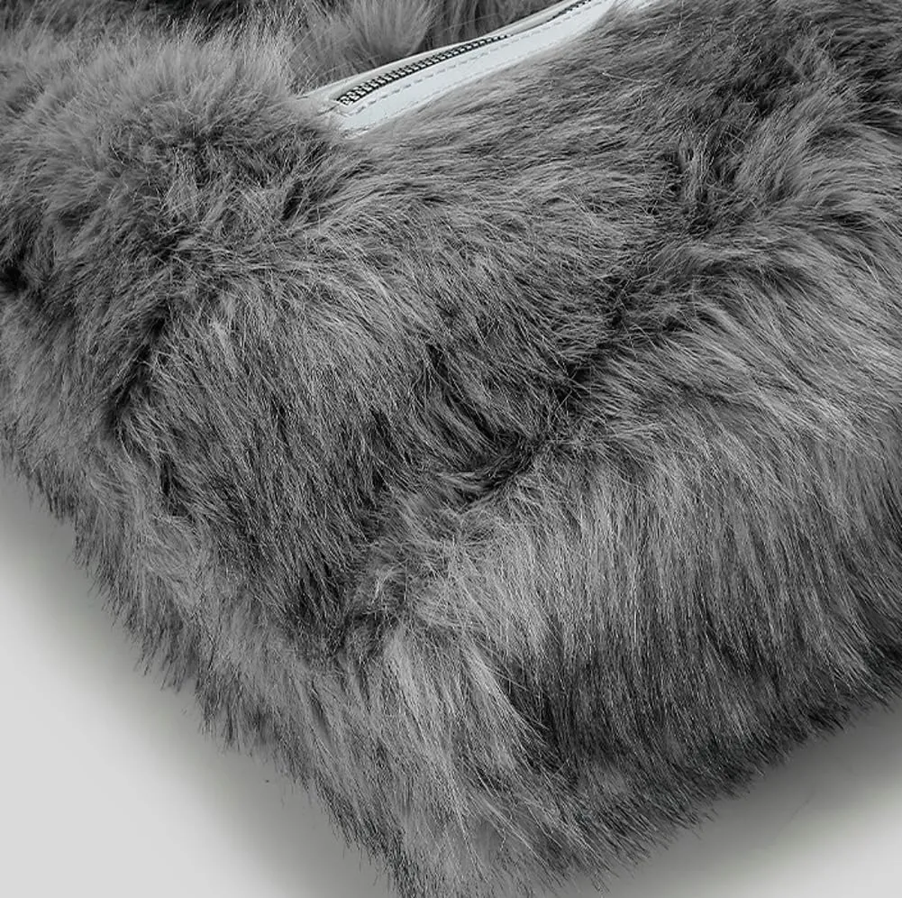 Faux Fur Hobo Bags for Women Fashion Fuzzy Shoulder Bag for Women Luxury Purse Slouchy Handbag Retro Tote Bag Fall Winter