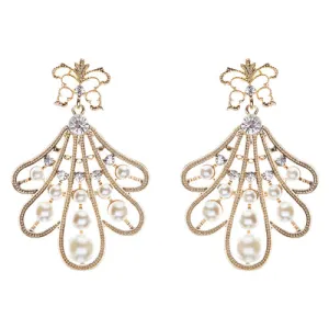 Flare Pearl Crystal Fashion Vintage Earrings Gold