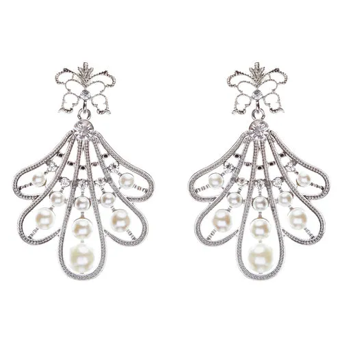 Flare Pearl Crystal Fashion Vintage Earrings Silver
