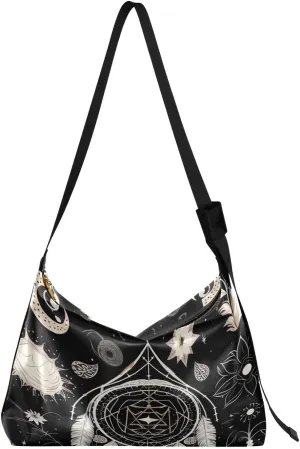 Flower Dream Catcher Tote Bag for Women Large Hobo Bags Leather Crossbody Bags Leather Hobo Bags with Adjustable Strap for School Women