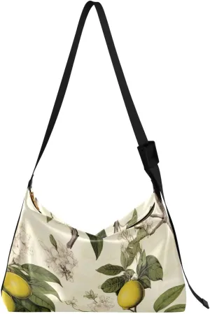 Flower Lemon Beautiful Tote Bag for Women Large Hobo Bags Hobo Crossbody Bags Leather Bags with Adjustable Strap for Travel Men