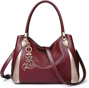 FOXLOVER Leather Handbags for Women, Genuine Leather Lady Top-handle Totes Women's Fashion Crossbody Bags Carryall Purses