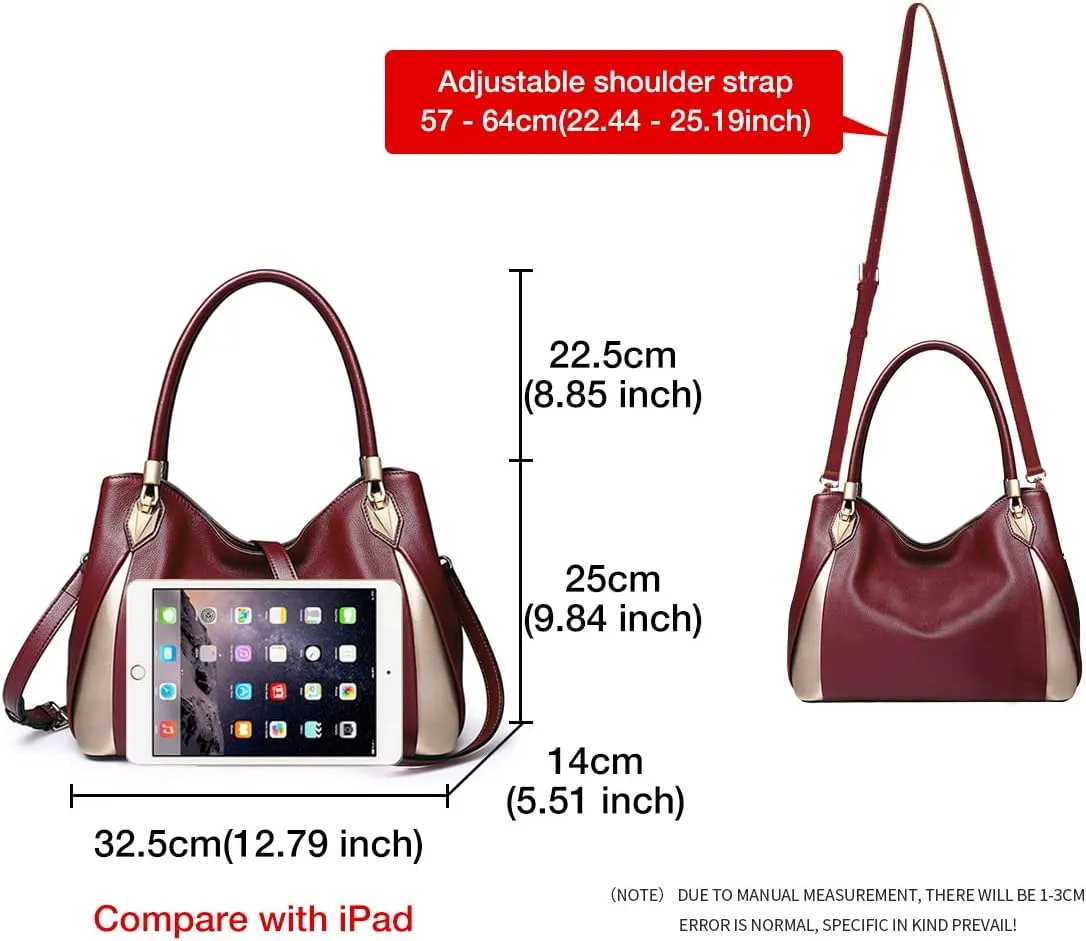 FOXLOVER Leather Handbags for Women, Genuine Leather Lady Top-handle Totes Women's Fashion Crossbody Bags Carryall Purses