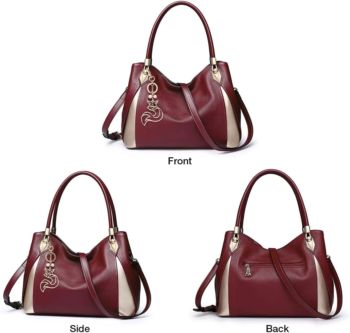 FOXLOVER Leather Handbags for Women, Genuine Leather Lady Top-handle Totes Women's Fashion Crossbody Bags Carryall Purses