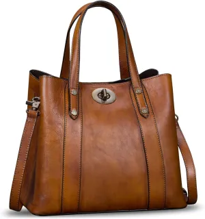Genuine Leather Handbags for Women Satchel Purses Vintage Handmade Shoulder Bag Cowhide Top Handle Handbag Totes
