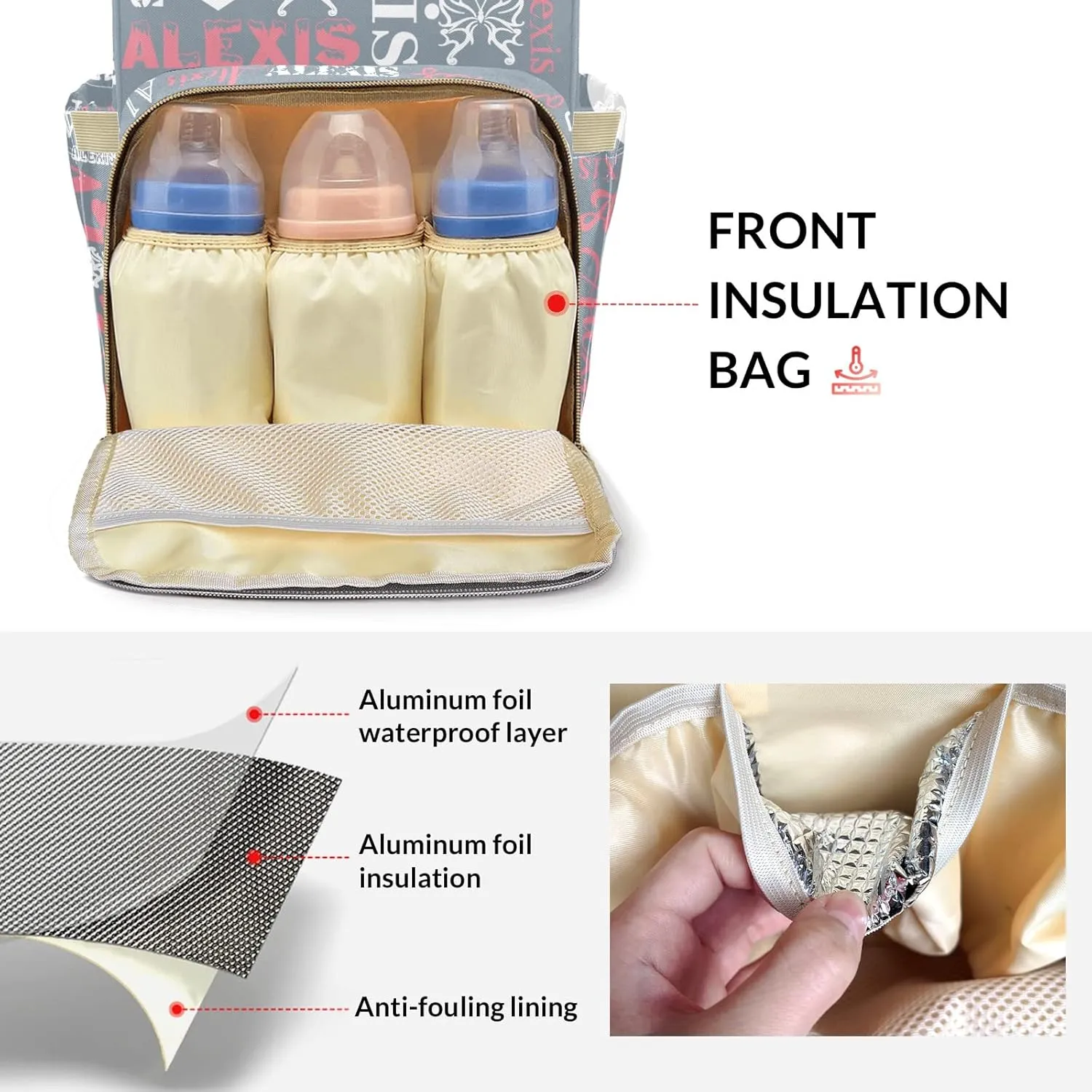 Gray Mummy Bags Custom with Name Personalized Diaper Bags Backpack Presents