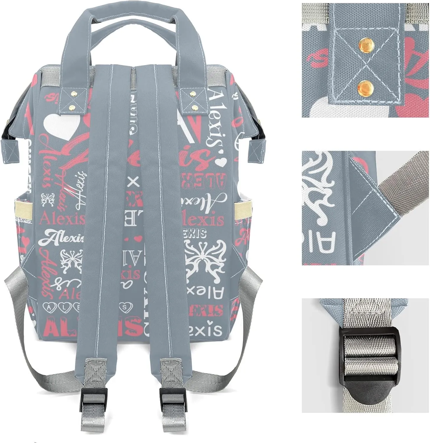 Gray Mummy Bags Custom with Name Personalized Diaper Bags Backpack Presents