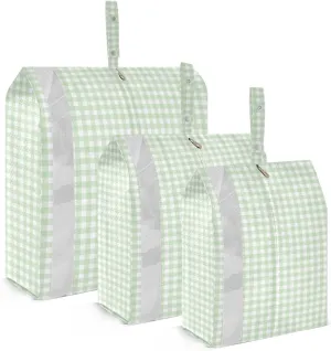Green Gingham Checkered Compression Packing Cubes, 3pcs Compressible Expandable Travel Packing Organizer, Travel Cubes for Suitcase Carry On