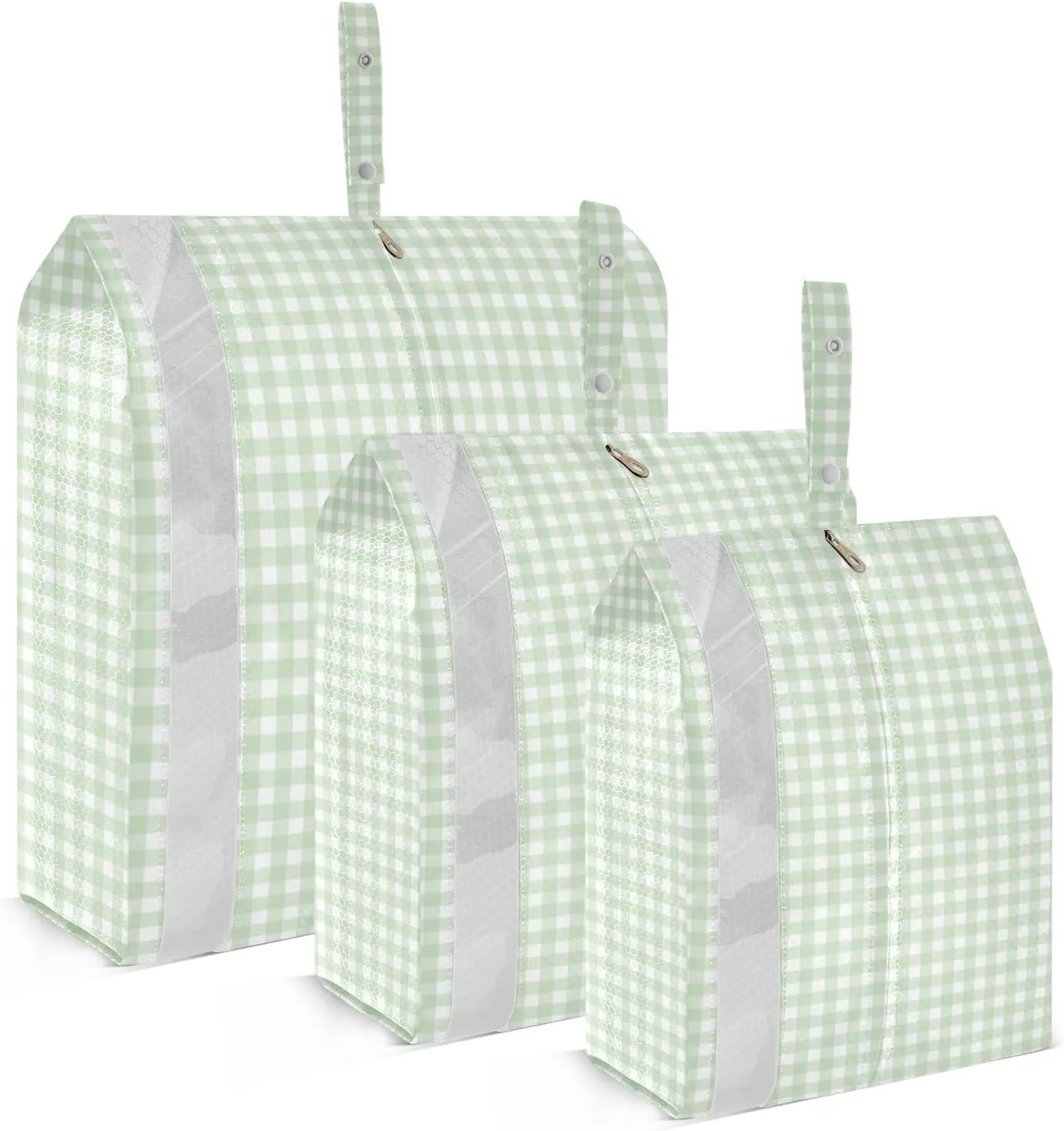 Green Gingham Checkered Compression Packing Cubes, 3pcs Compressible Expandable Travel Packing Organizer, Travel Cubes for Suitcase Carry On