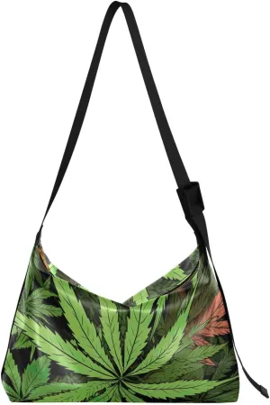 Green Vintage Leaves Tote Bag for Women Large Hobo Bags Leather Crossbody Bags Leather Bags with Adjustable Strap for School Women