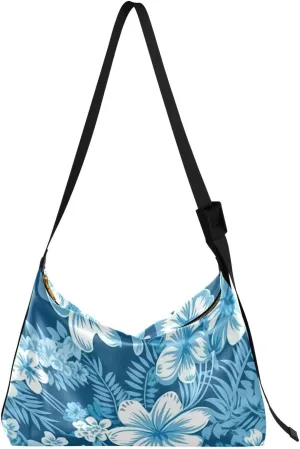 Hawaii Blue Flowers Tote Bag for Women Large Hobo Bags Leather Crossbody Bags Leather Bags with Adjustable Strap for School Women