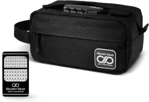 HELMET HEAD Smell Proof Bag, Water Repellent Stash Box, Compact Travel Bag with Combination Lock and Grinder Card for Your Mason Jars, Mylar Bags and Herbs (Black)