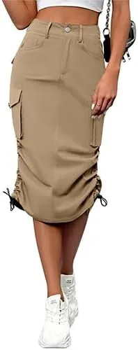 High Waisted Button Style Women's Casual Denim Half Skirt with Multiple Pockets