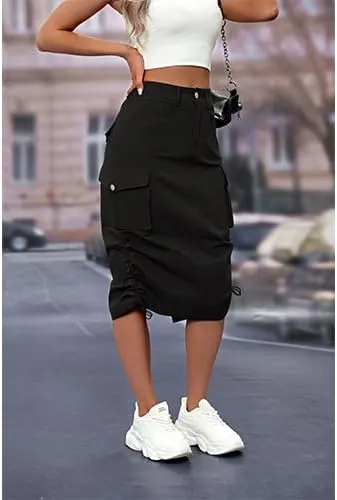 High Waisted Button Style Women's Casual Denim Half Skirt with Multiple Pockets