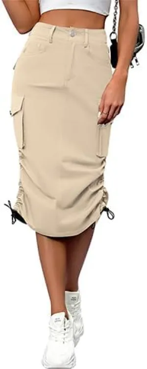 High Waisted Button Style Women's Casual Denim Half Skirt with Multiple Pockets