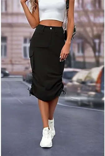 High Waisted Button Style Women's Casual Denim Half Skirt with Multiple Pockets