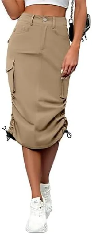 High Waisted Button Style Women's Casual Denim Half Skirt with Multiple Pockets