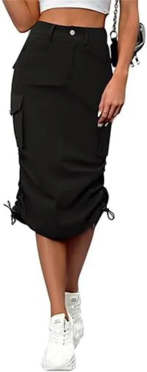 High Waisted Button Style Women's Casual Denim Half Skirt with Multiple Pockets